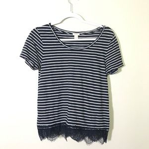 J.Crew navy blue stripped t-shirt lace hem